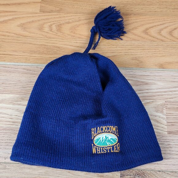 Blue Knit Beanie With Tassel Blackcomb Whistler Embroidered Logo - Picture 1 of 6
